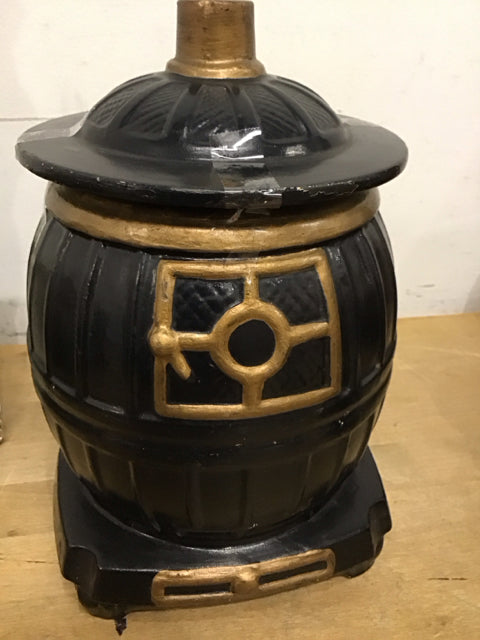 8" McCoy Black & Gold Pot Belly Cookie Jar