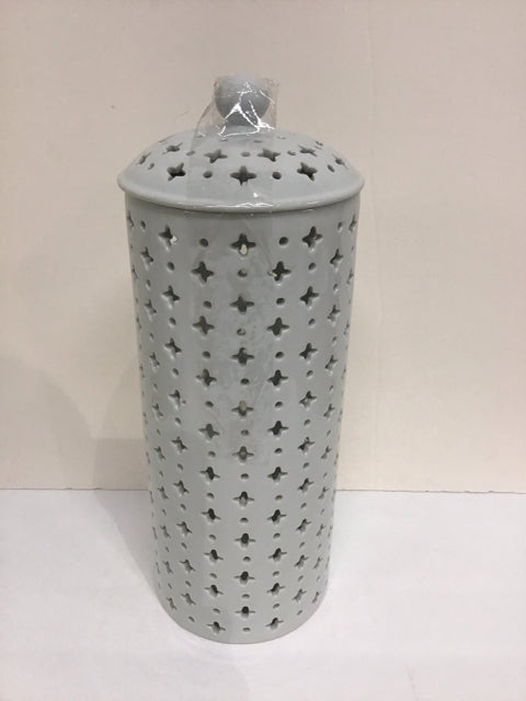 17" White Pierced Ceramic Candle Holder