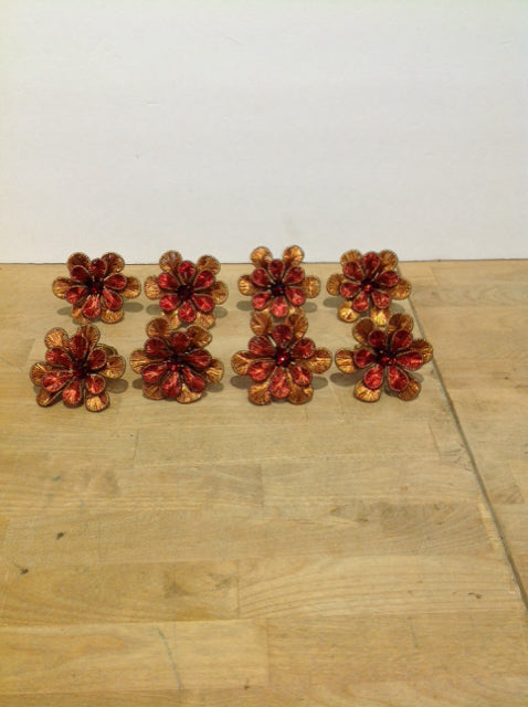Set of 8 Orange Flower Napkin Rings