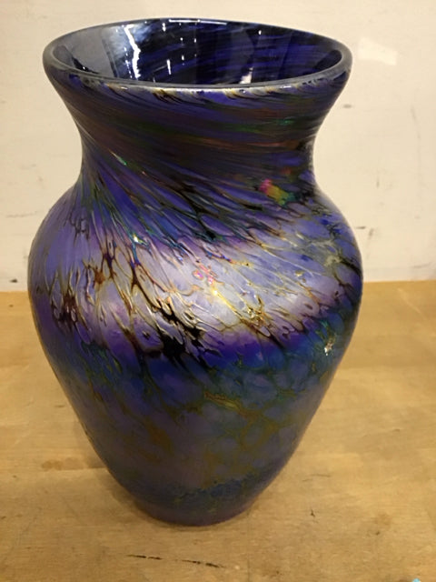 10.5" Iridescent Metallic Art Glass Vase