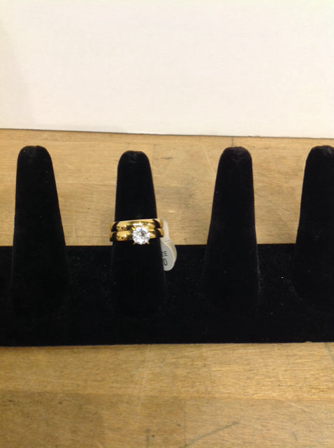 Gold Tone Engagement/Wedding Ring Set