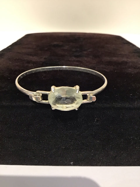 Silver Hook Bracelet w/Clear Faceted Stone