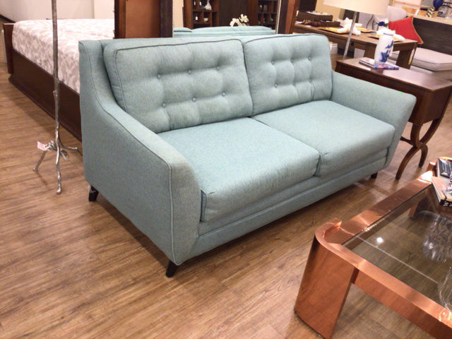 AS-IS Aqua Fabric Button Tufted  (Gash In Back/Light Soil)