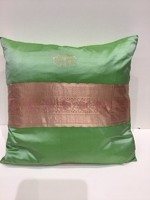 20" Green Silk Pillow w/Gold Decor