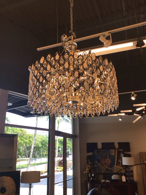 Round Chrome White Accent Crystal Drop Chandelier