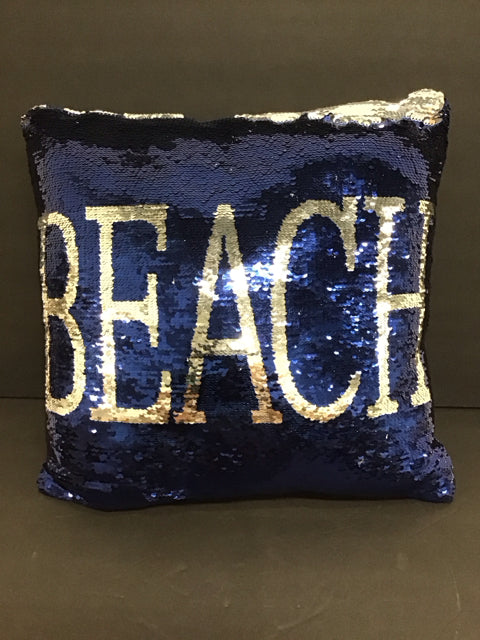 Blue/Silver Sequin "Beach" Pillow