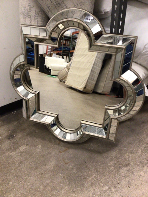 36" Baxton Studio Catia Art Deco Antique Silver Finished Quatrefoil Mirror