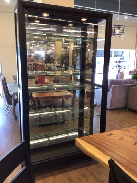 82 1/2" Pulaski Espresso Wood & Glass Two Way Sliding Door Curio Cabinet