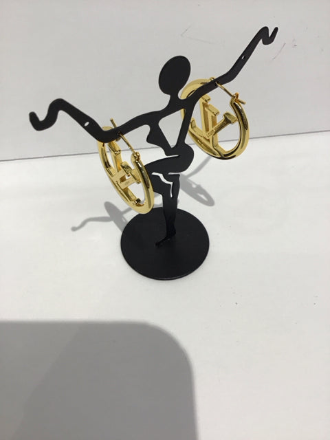 Gold Louis Vuitton Style Medium Hoop Earrings