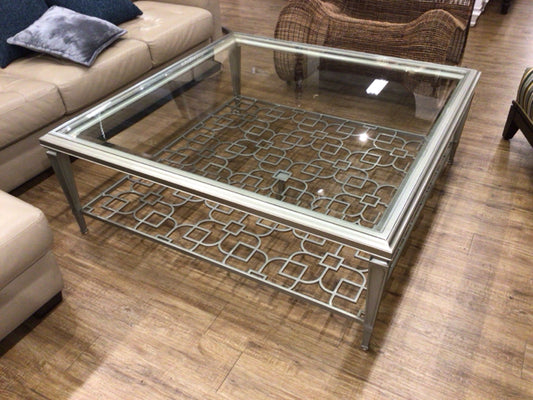 50" X 50" X 18.75" Caracole Sociables Silver Glass Top Cocktail Table