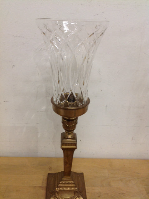 Candle Holder- 18" Brass & Cut Glass