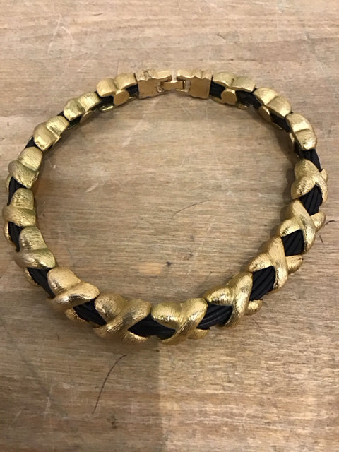 Chunky Goldtone Links W/Cord Necklace