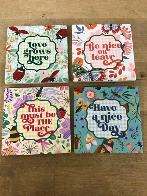 Set Of 4 4" Sq. Ceramic Coasters