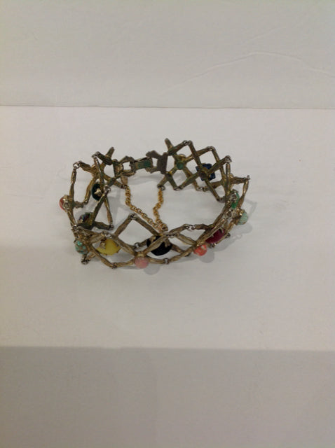Multi-Gemstone Gold Brace Let w/Clasp