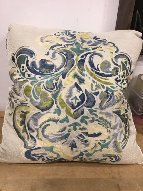 20" Floral Jacquard Print Blue And Yellow Pillow