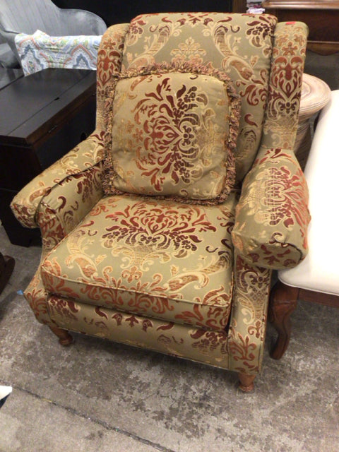 Sherrill Gold & Burgandy Fabric Arm Chair W/Pillow