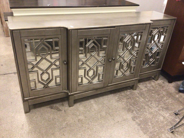 70" X 18" Grey Four Door Wood Mirrored Front Media Console/Credenza