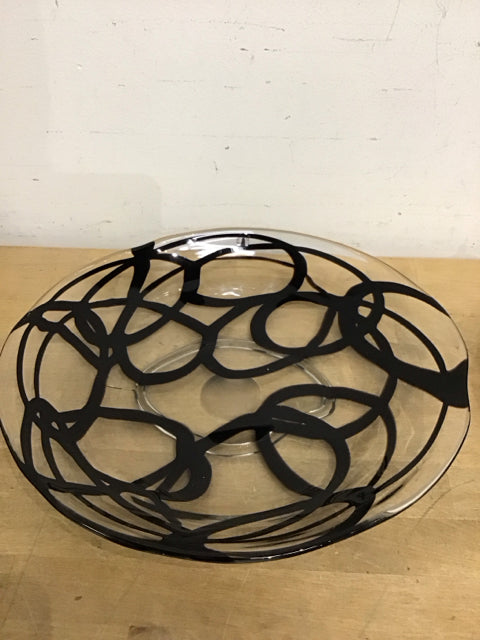 14" Black Swirt Glass Art Tray