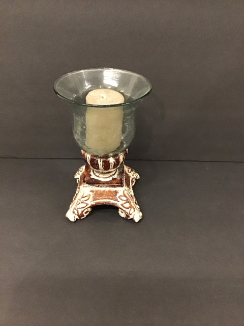 8" Weathered Brown Resin Candle Holder