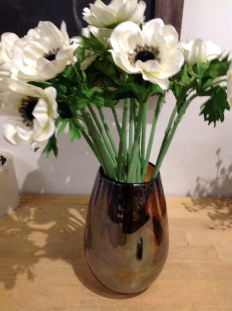 8" Glass Vase W White Flowers