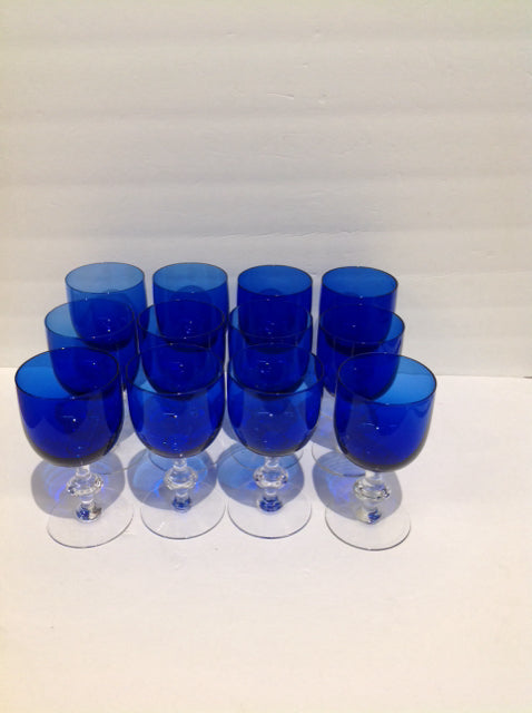 Set/12 Cobalt Blue Wine Glasses w/Crystal Stem
