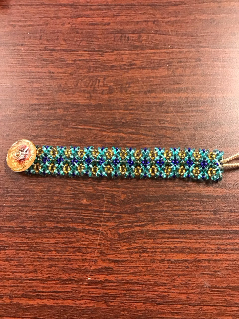 Bead Woven Bracelet W/Button Clasp