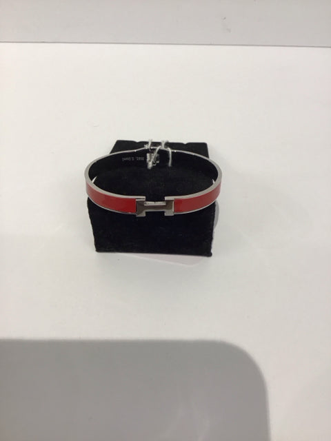 Red Cuff Hermes Style Silver Bracelet