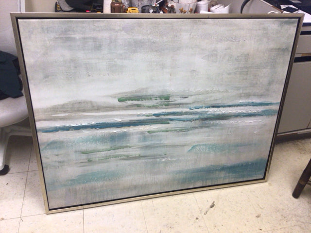 50" X 38" Blue/Green Abstract Framed Print On Canvas