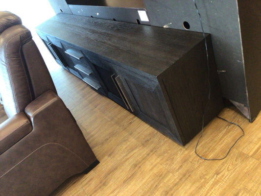 RH Dark Wood Low Profile Four Door/Three Drawer Media Console