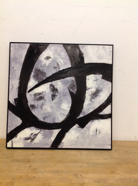 32" Sq Black Abstract Mixed Media on Canvas