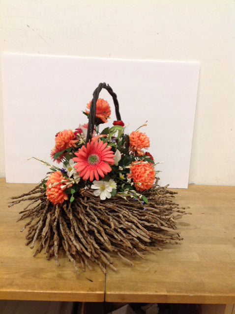 Spring Flowers in Woven Twig Basket