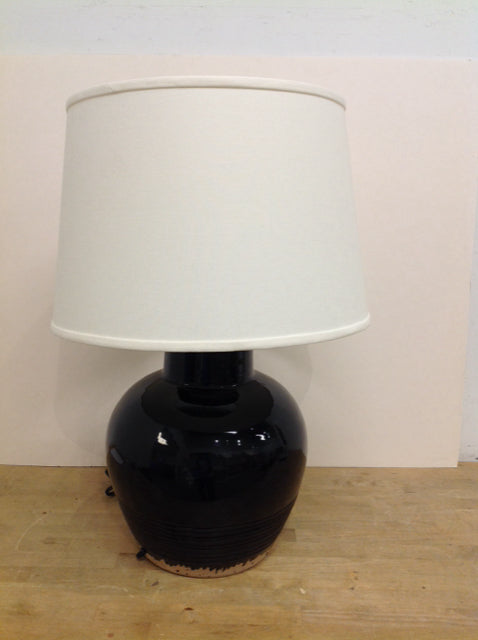 28" EA Black Glazed Pottery Lamp w/Shade