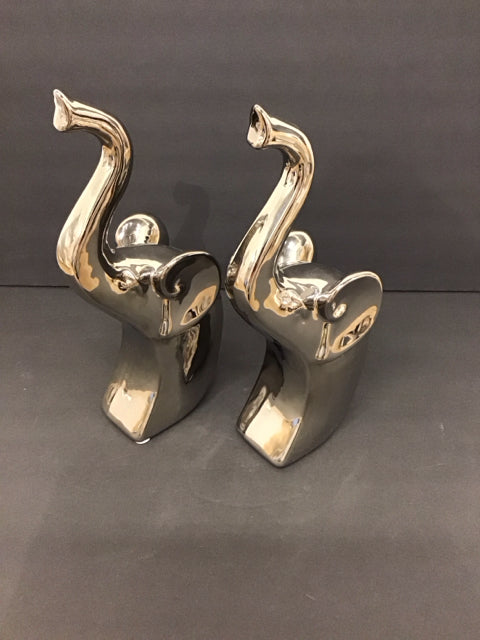 Pair Silver Metal Elephants
