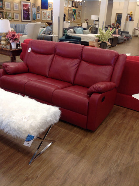 Red Leather 3 Seat Sofa