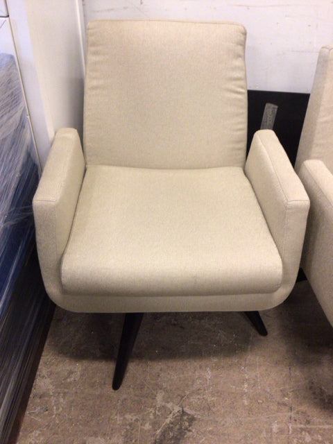 American Leather Cream Fabric Swivel Chair Wood Legs