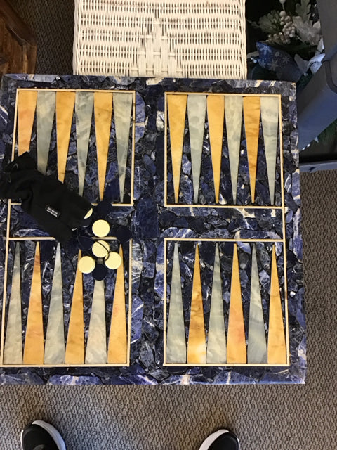 20"Sq Tessellated Marble Backgammon Set AS-IS Nick on Corner
