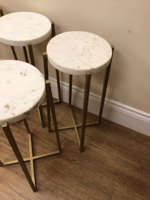 Round White Marble/Gold Drink Table