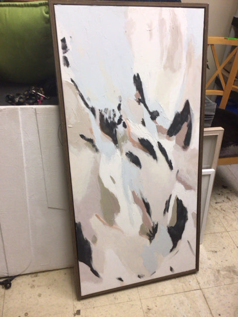 24" X 48" Pink/Cream/Black Wood Framed Print On Canvas