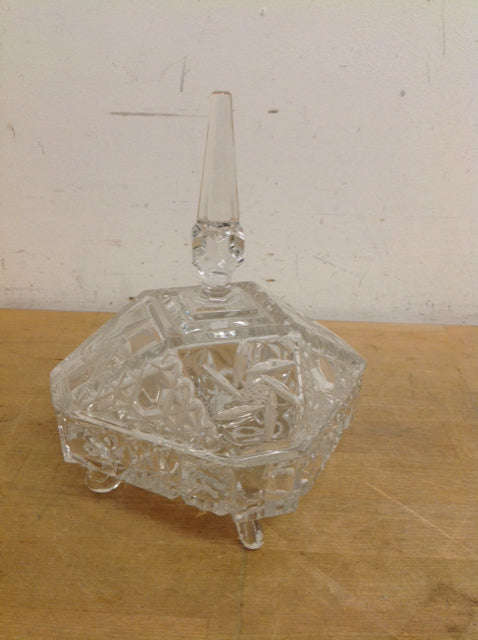6" Carved Crystal Candy Dish w/Finial
