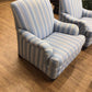 AS-IS Ethan Allen Oxford Coastal Blue Stripe Fabric Armchair(Soiled)