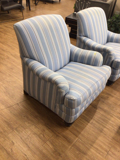 AS-IS Ethan Allen Oxford Coastal Blue Stripe Fabric Armchair(Soiled)