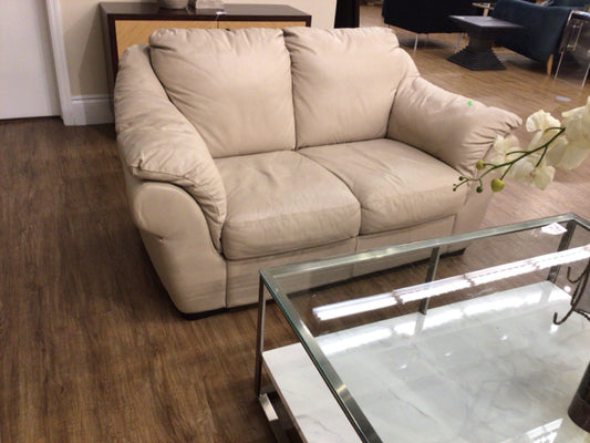Beige Leather Love Seat