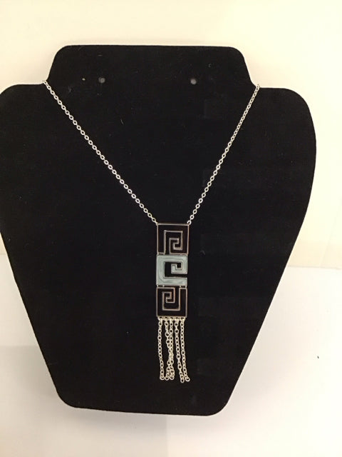 Silver Necklace w/Black/Grey Enamel Pendant