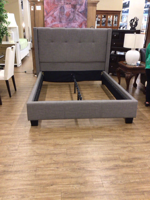 Grey Fabric Button Tufted Queen Bed