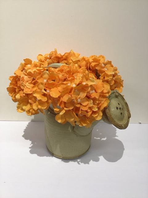 Orange Hydrangeas w/Water Can Vase