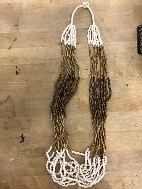 Cream Bronze Gold Beaded Necklace