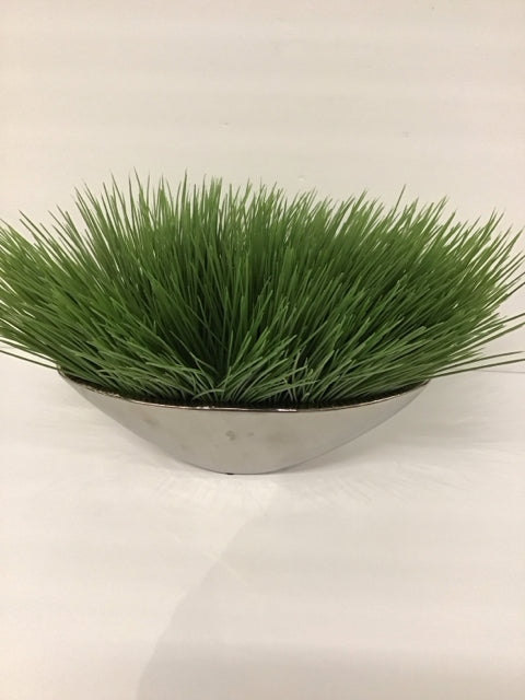 Faux Grass in Silver Planter