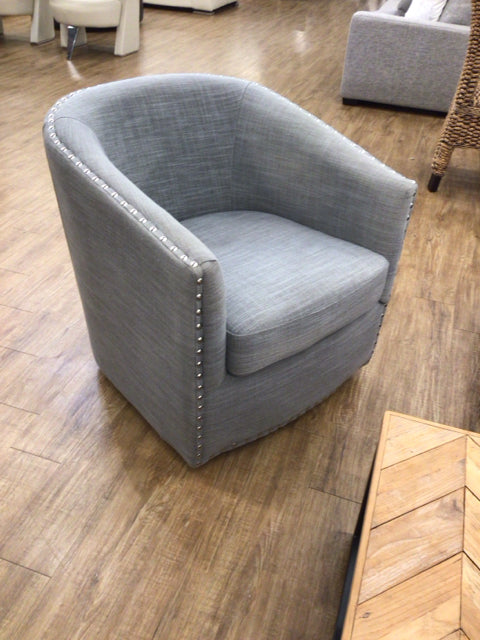 Light Grey Fabric Swivel Arm Chair W/Nailheads