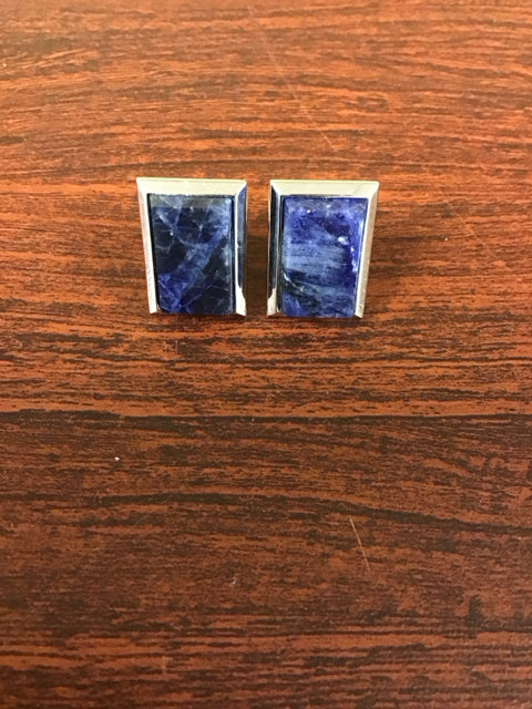 Silvertone Blue Sodalite Stone Cufflinks