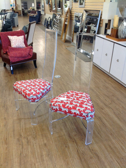 Set of 2 Lucite Chairs w/Leopard Print Cushioned Seats